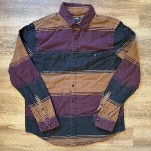 Express Casual Button Down Mens Large Brown Striped Preppy Flannel Shirt